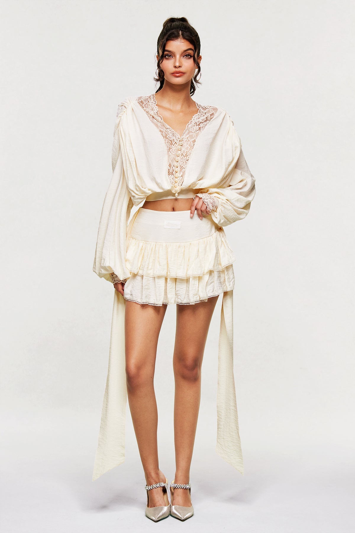 Blagovest Lace Ruch Ruffle Skirt Set