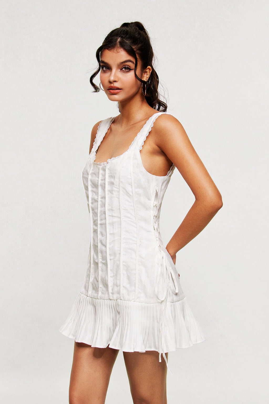 Blahoslav Ruch Stripe Lace Up Mini Dress