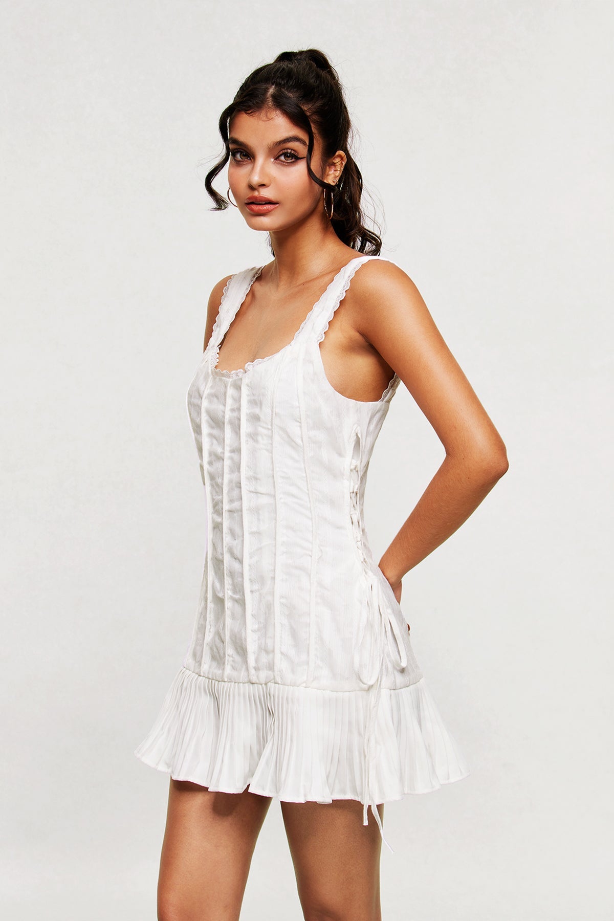 Blahoslav Ruch Stripe Lace Up Mini Dress