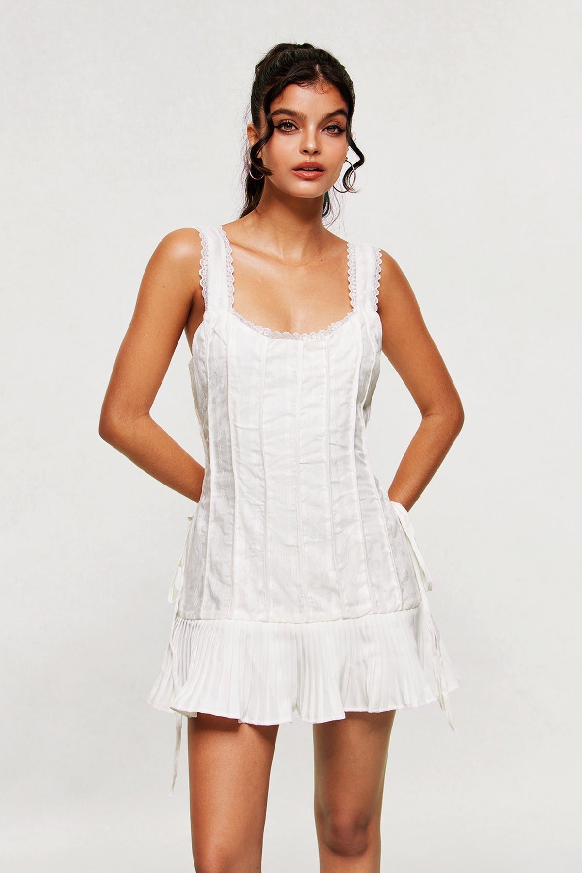 Blahoslav Ruch Stripe Lace Up Mini Dress
