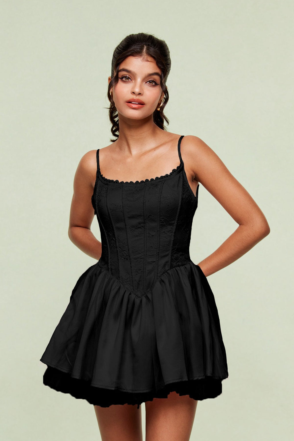 Blanchard Corset Lace Puffy Dress In Black