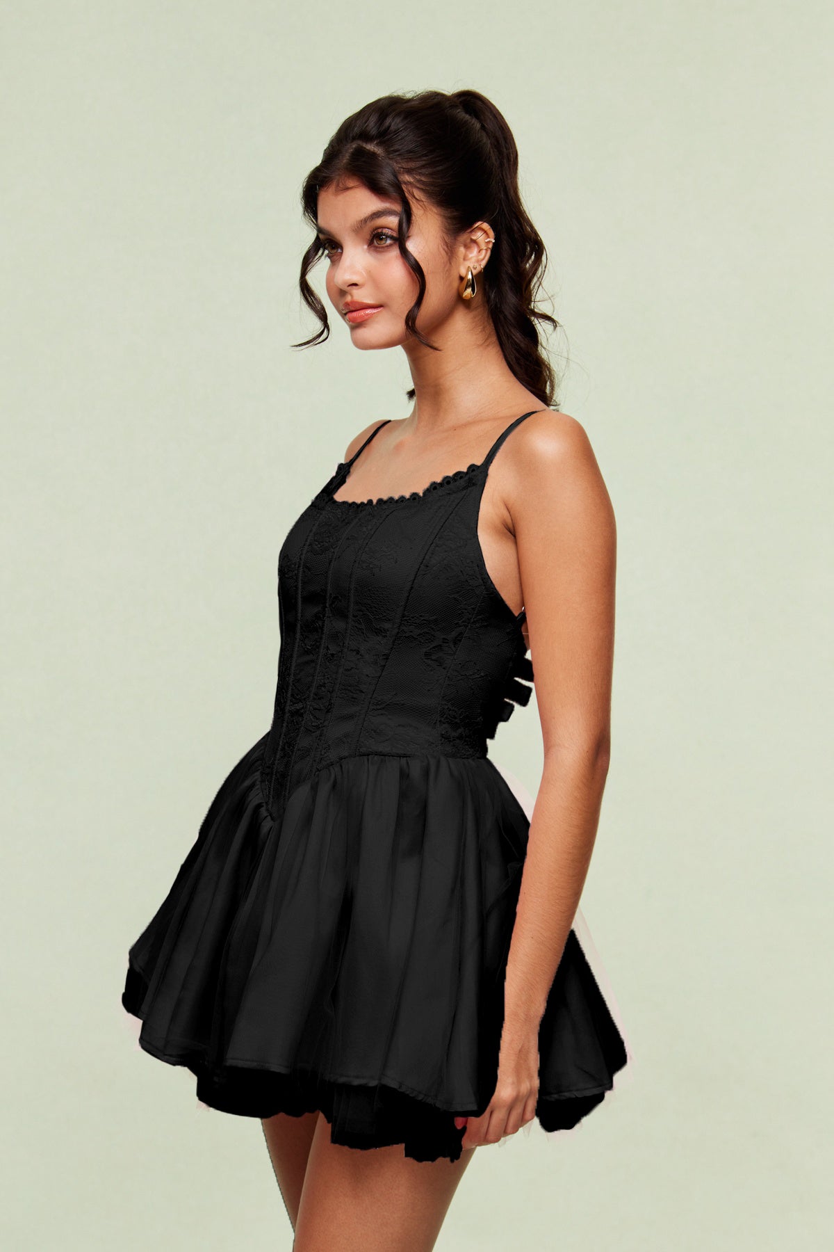 Blanchard Corset Lace Puffy Dress In Black