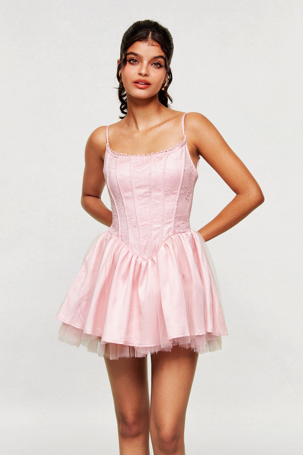 Blanchard Corset Lace Puffy Dress In Pink