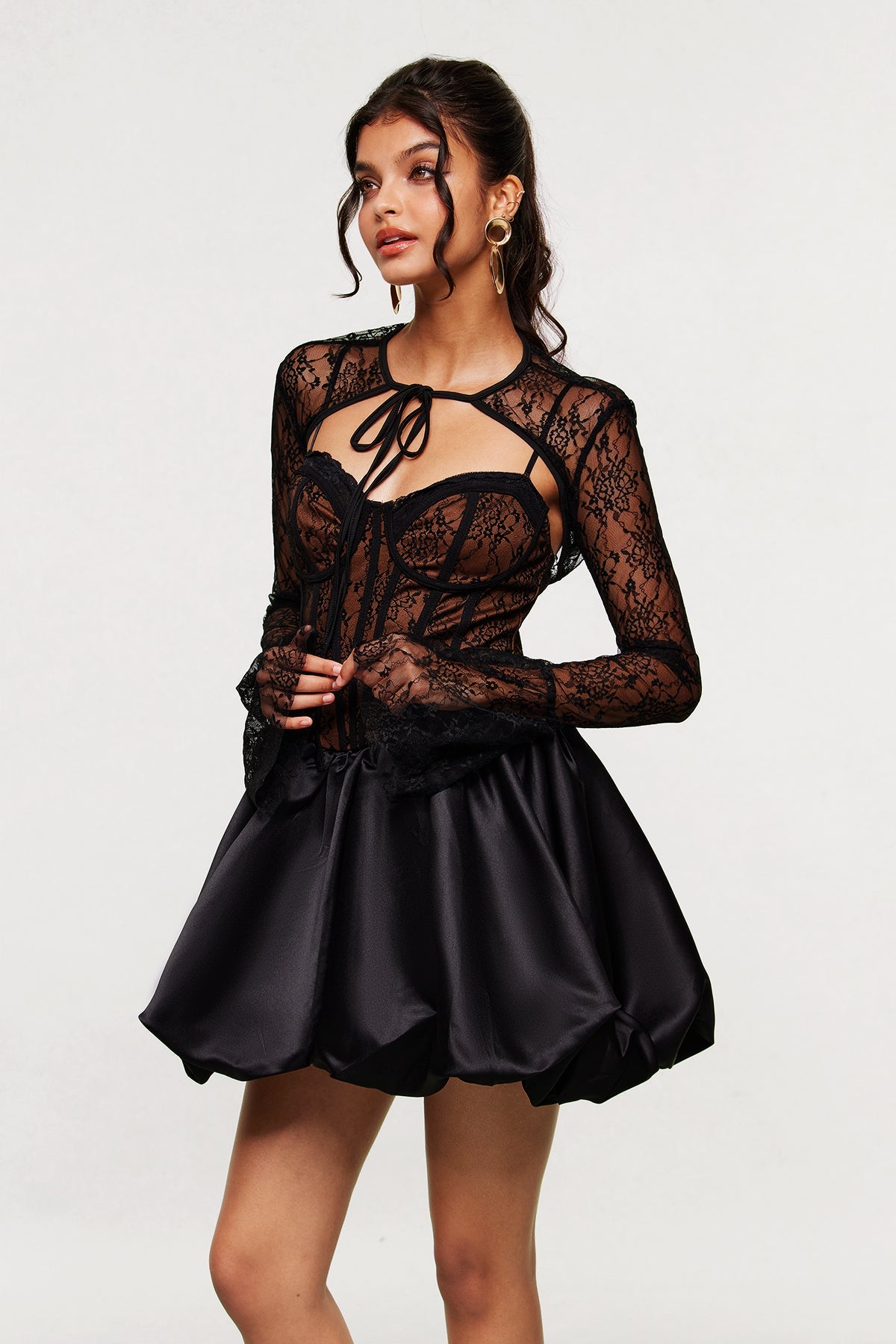 Blerim Lace Corset Puffy Mini Dress