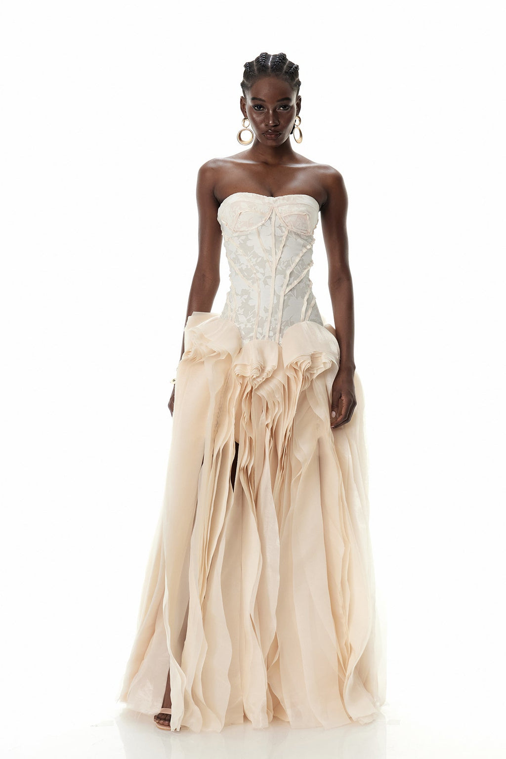 Blerta Strapless Corset Mesh Maxi Dress