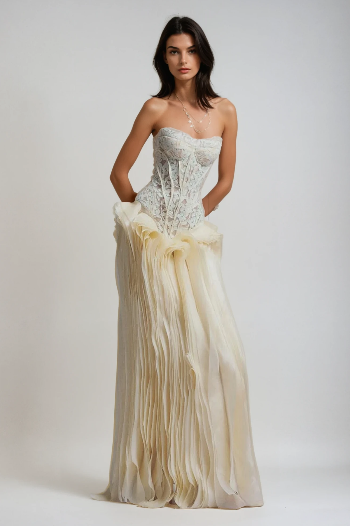 Blerta Strapless Corset Mesh Maxi Dress