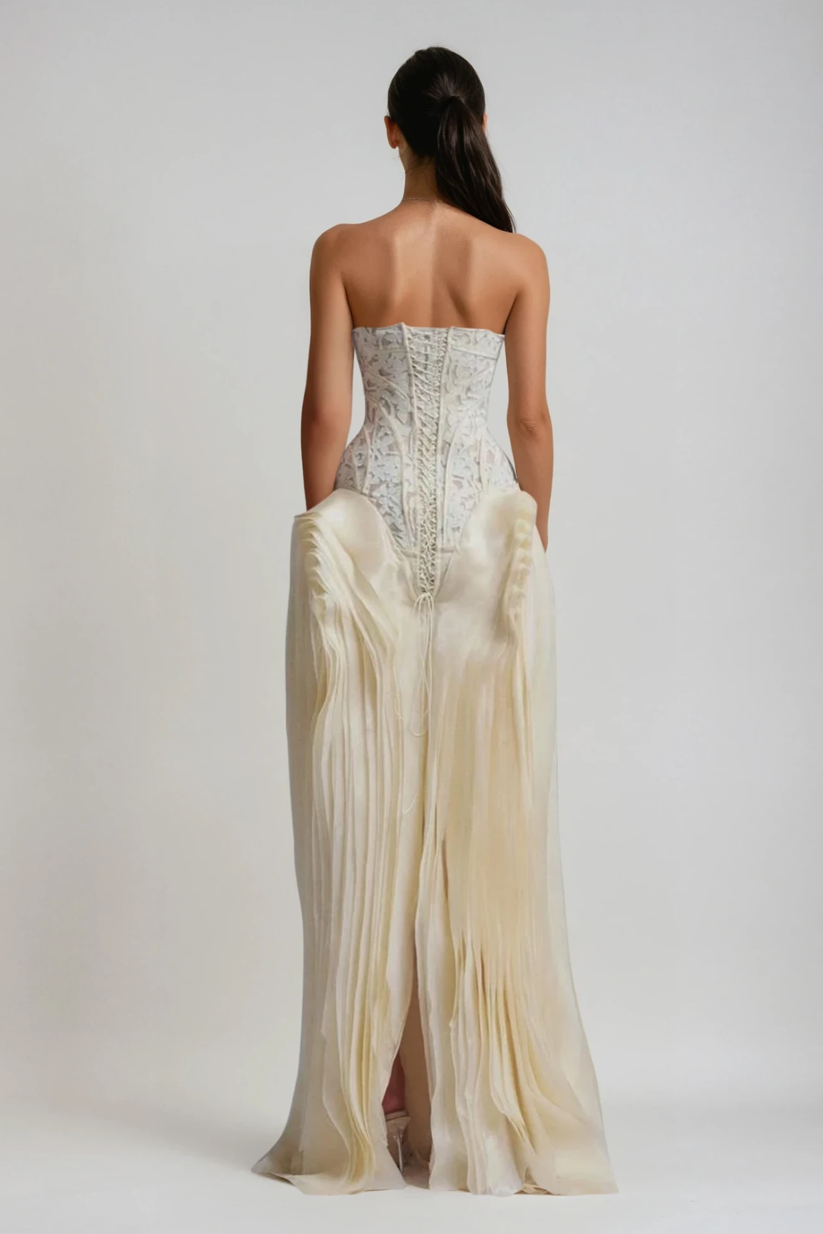 Blerta Strapless Corset Mesh Maxi Dress