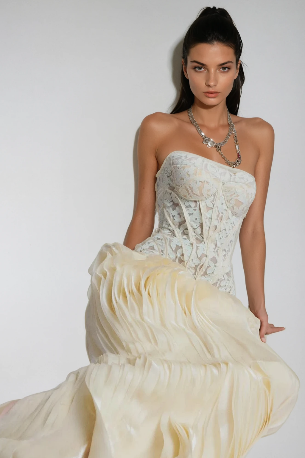 Blerta Strapless Corset Mesh Maxi Dress