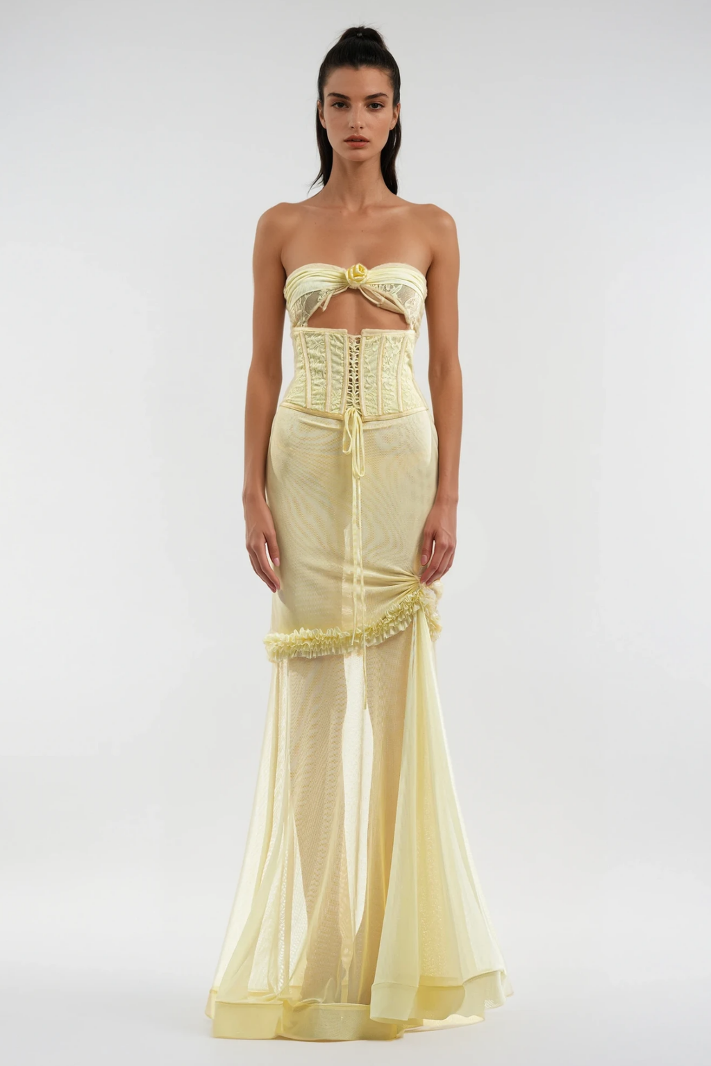 Blodeuedd Cutout Mesh Corset Maxi Dress