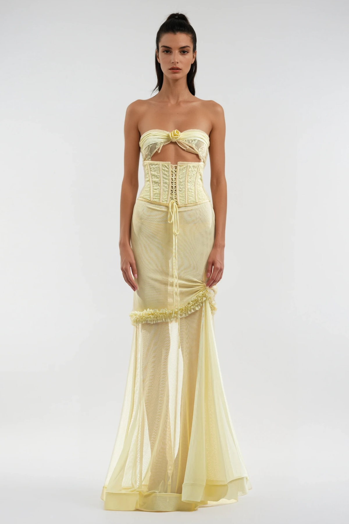 Blodeuedd Cutout Mesh Corset Maxi Dress