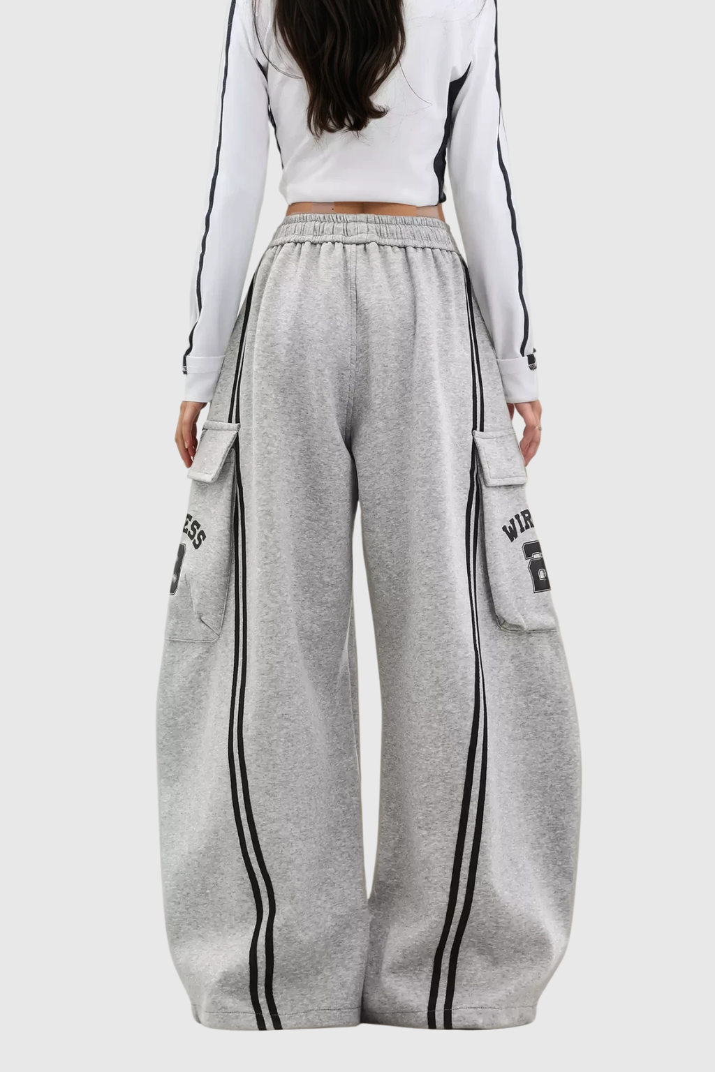 Blodwen Stripe Wide Leg Pants In Grey