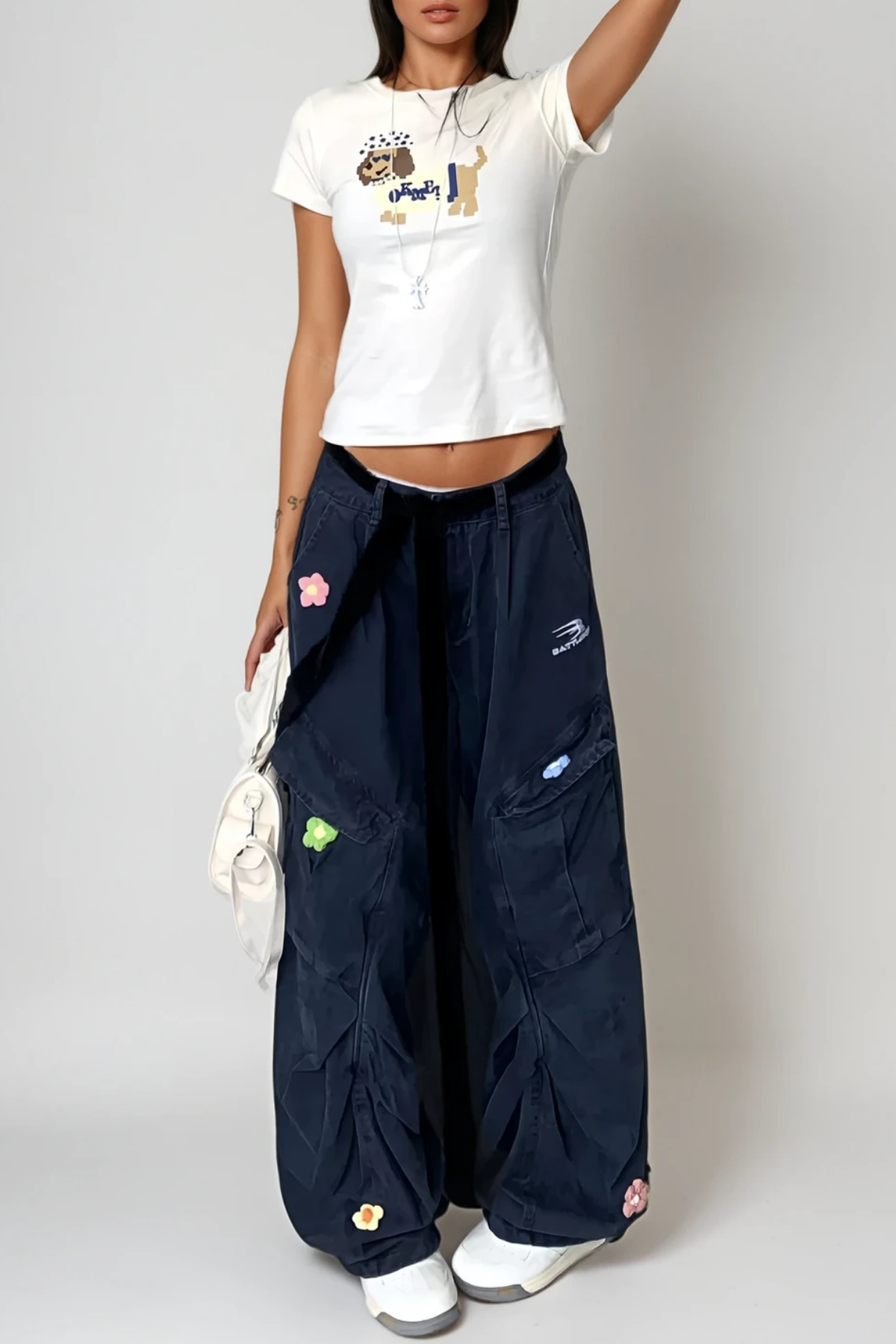 Blossom Bleached Flower Cargo Jeans