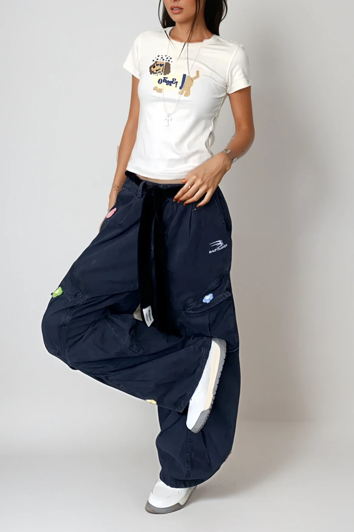 Blossom Bleached Flower Cargo Jeans