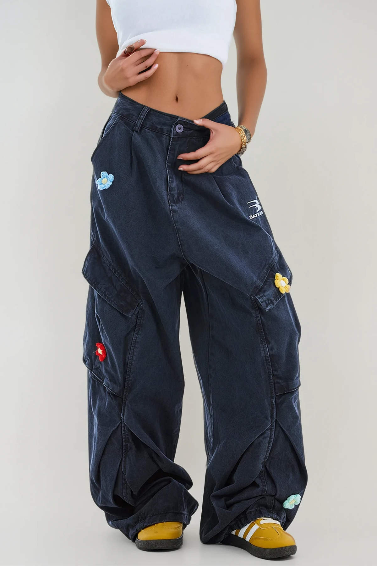 Blossom Bleached Flower Cargo Jeans