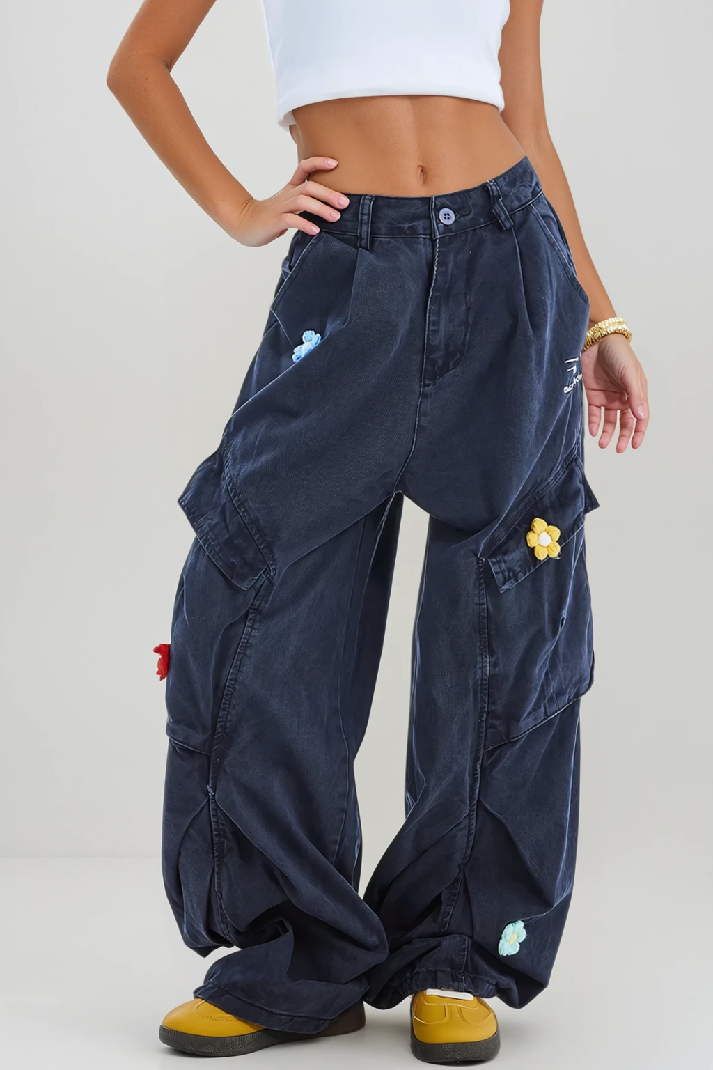 Blossom Bleached Flower Cargo Jeans