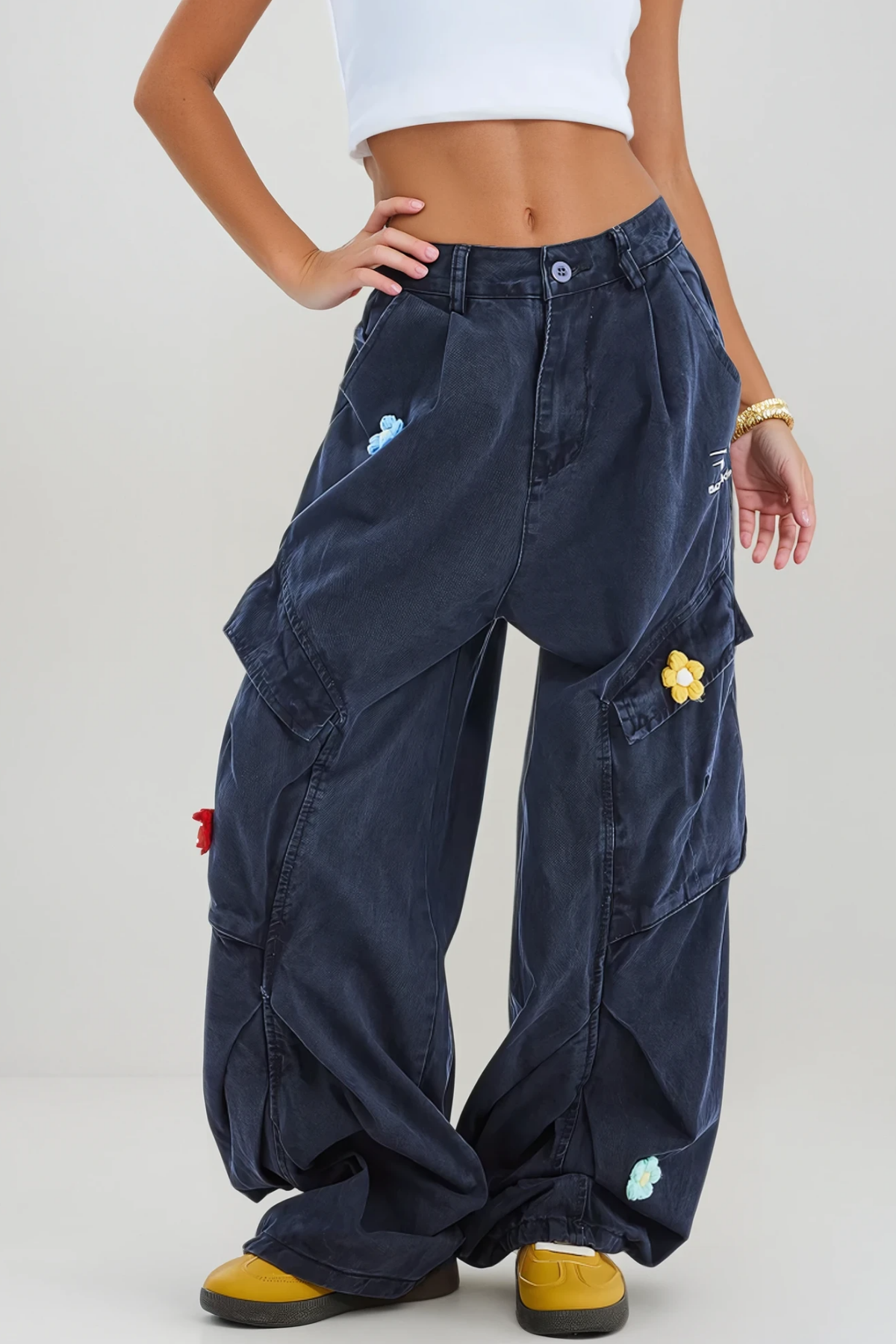 Blossom Bleached Flower Cargo Jeans