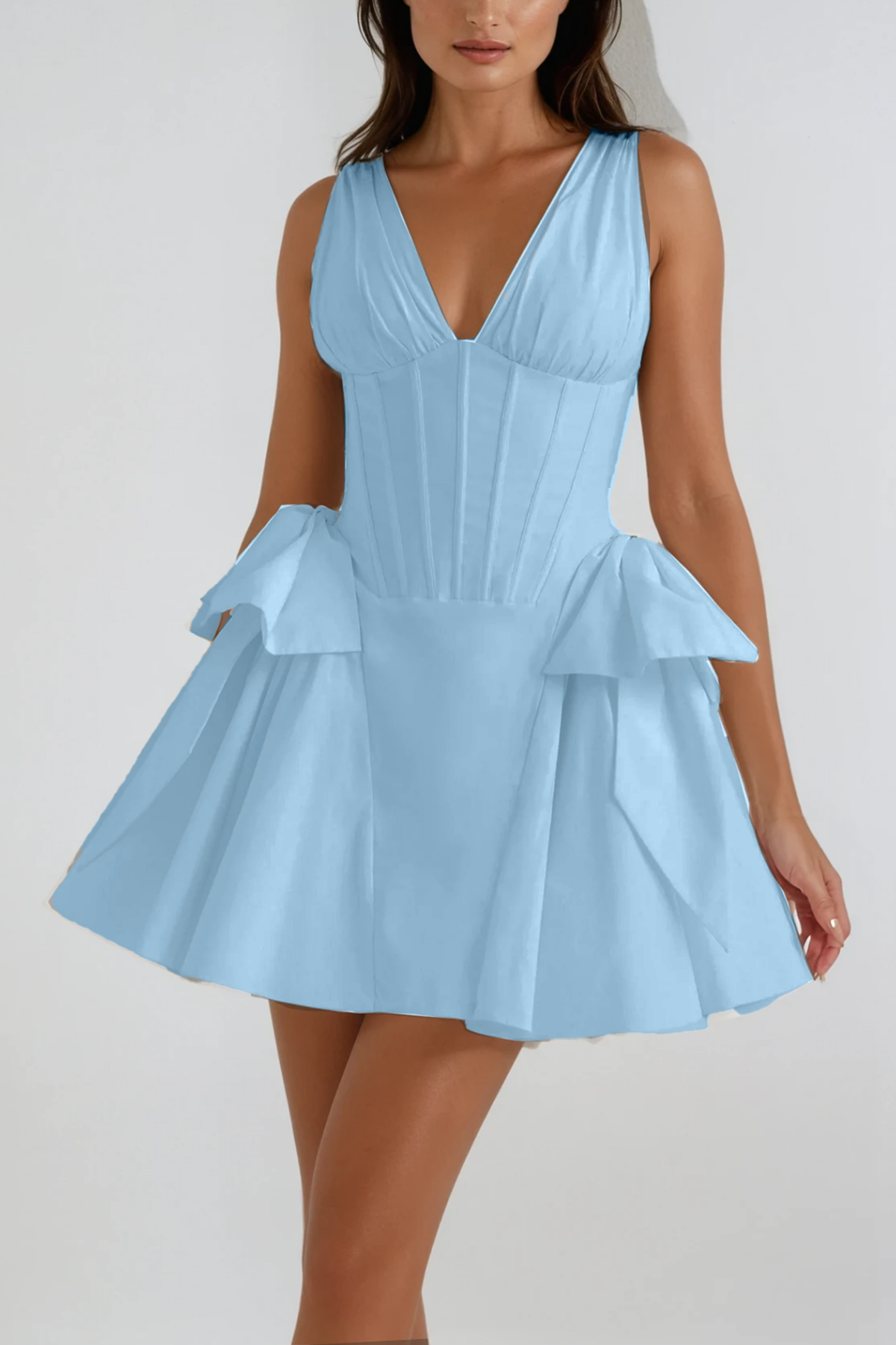 Bluma Corset Bow Puffy Dress In Blue