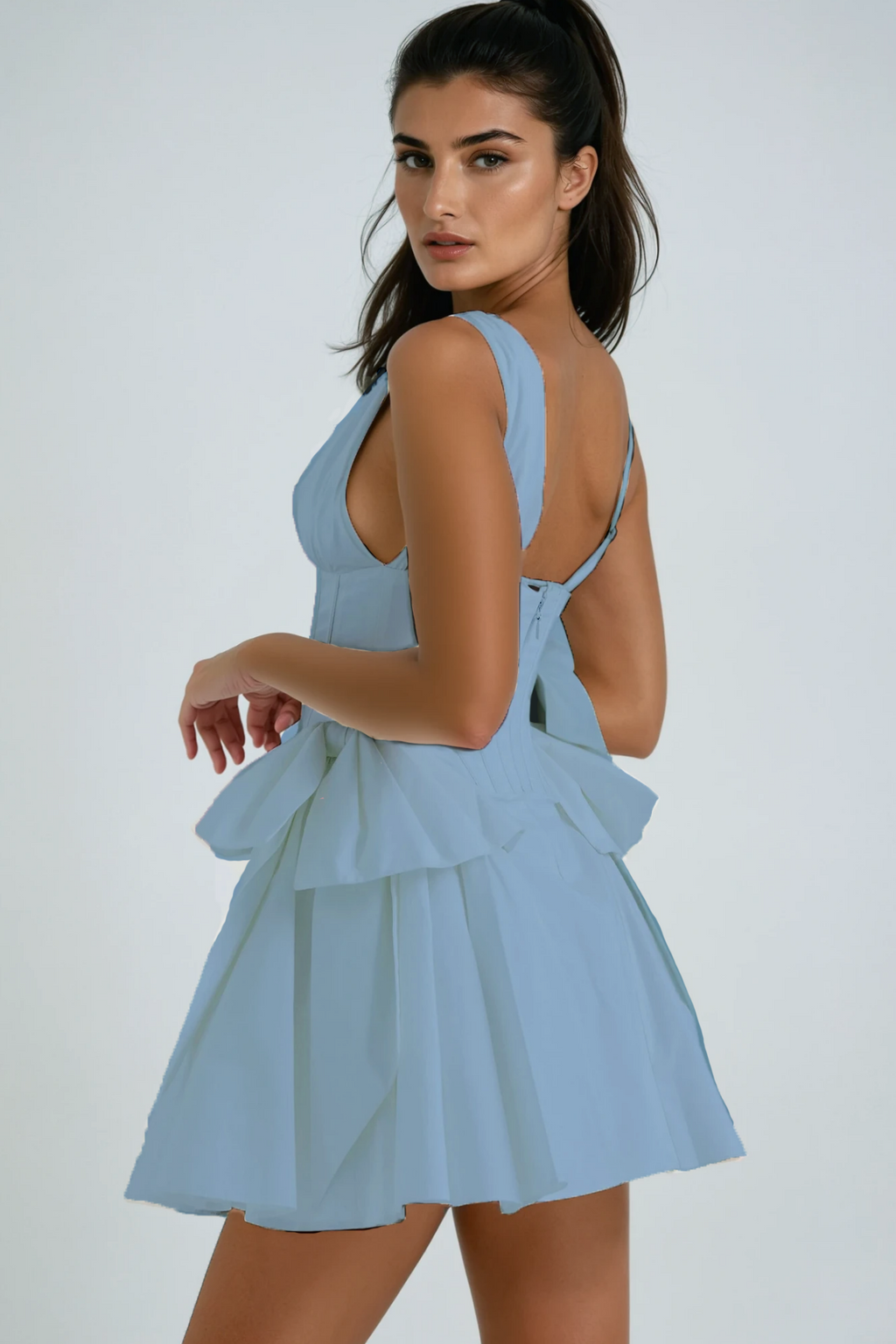 Bluma Corset Bow Puffy Dress In Blue