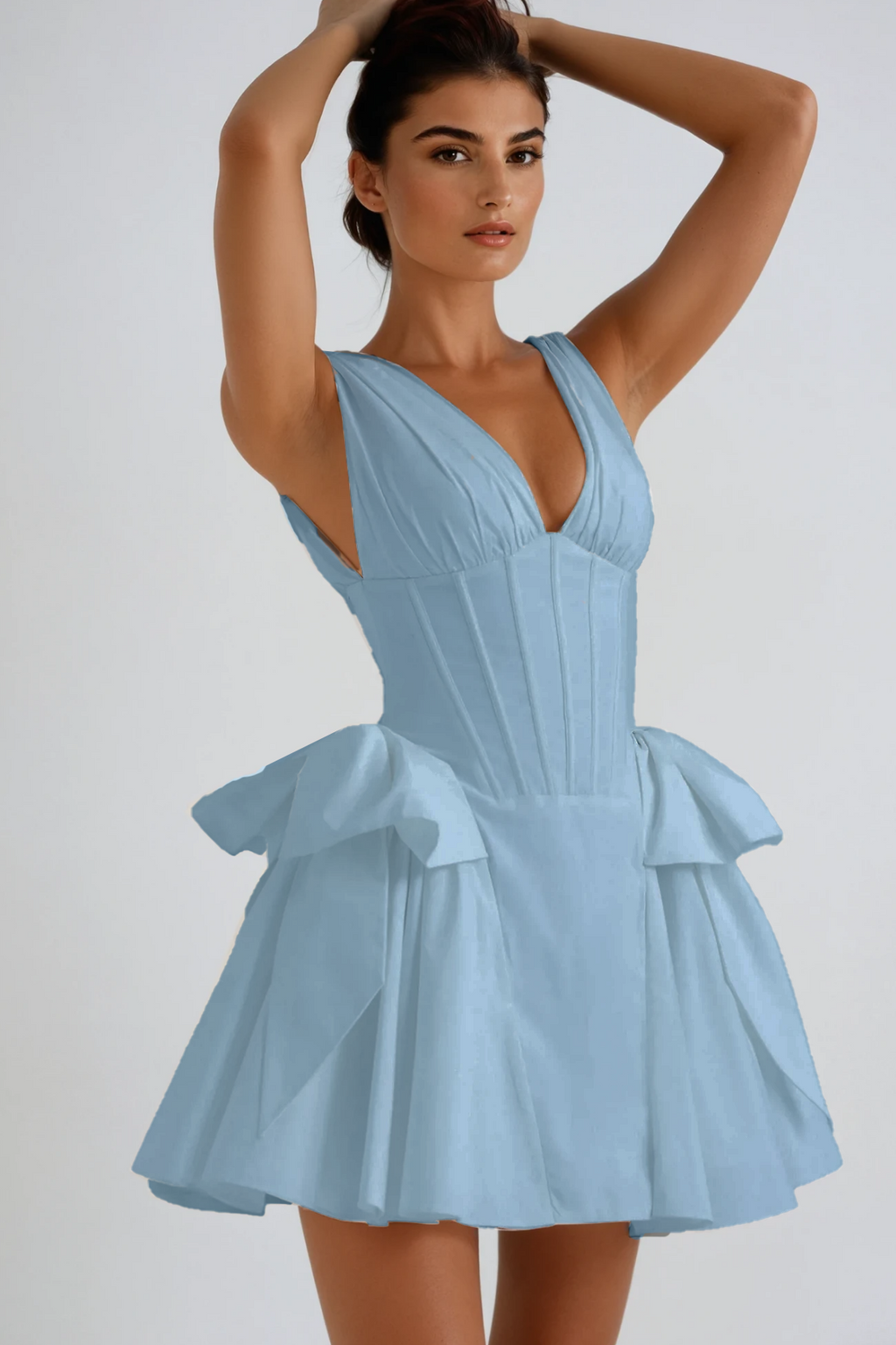 Bluma Corset Bow Puffy Dress In Blue