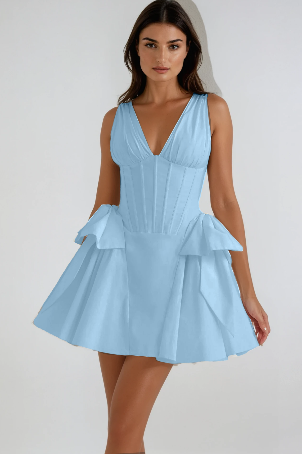 Bluma Corset Bow Puffy Dress In Blue