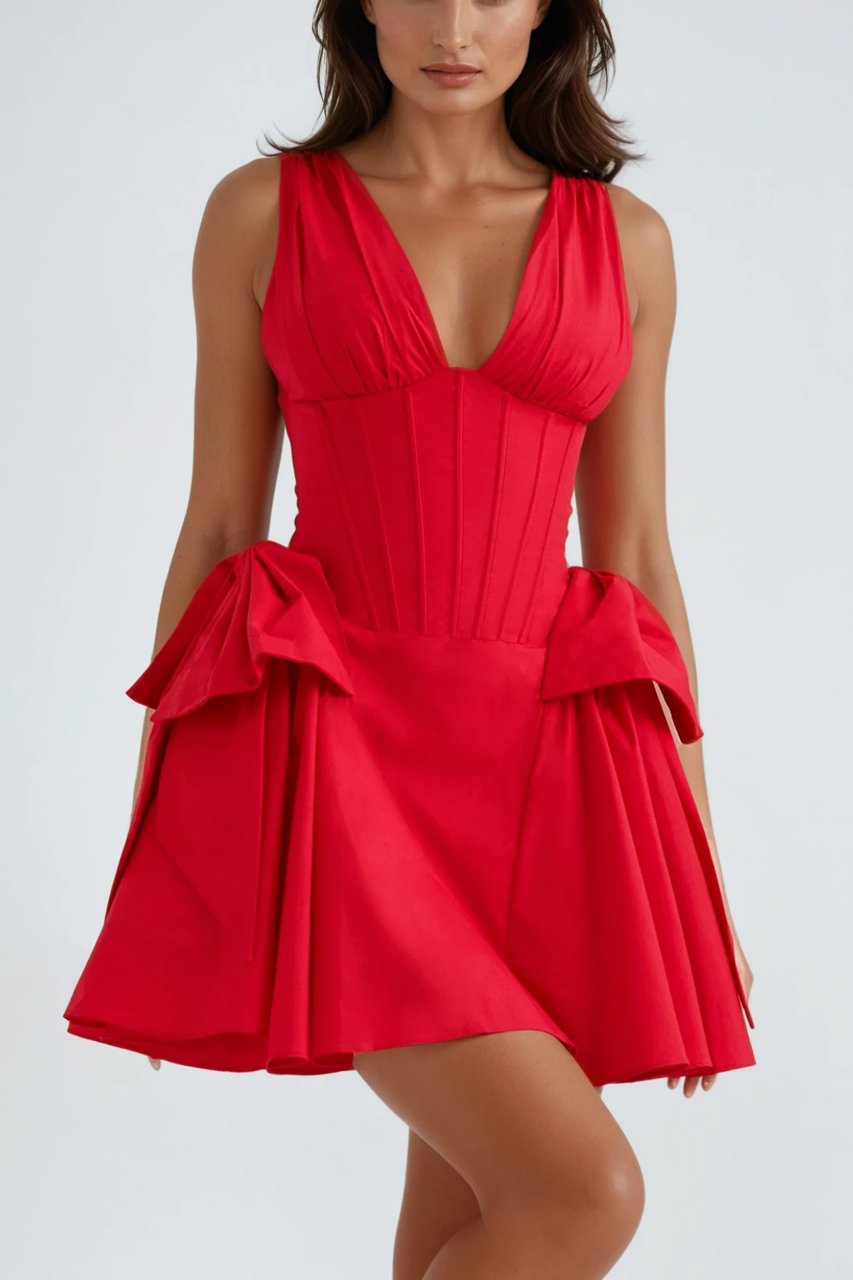 Bluma Corset Bow Puffy Dress In Red