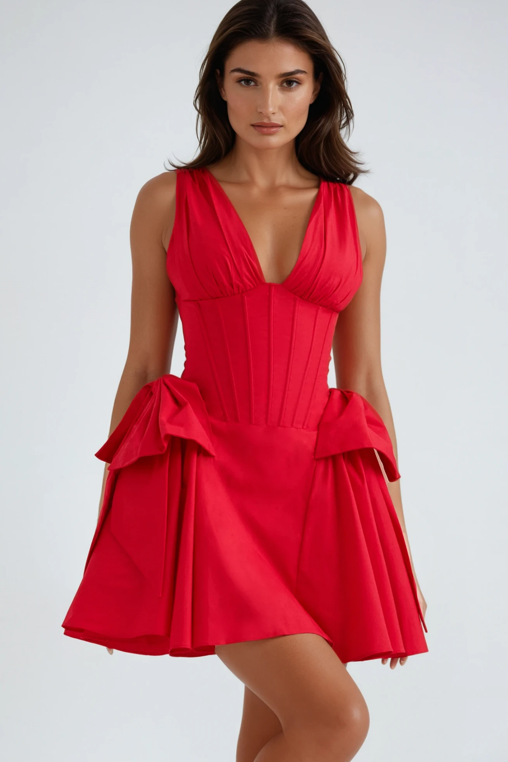 Bluma Corset Bow Puffy Dress In Red