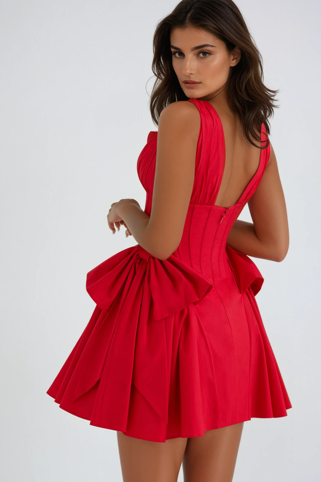 Bluma Corset Bow Puffy Dress In Red