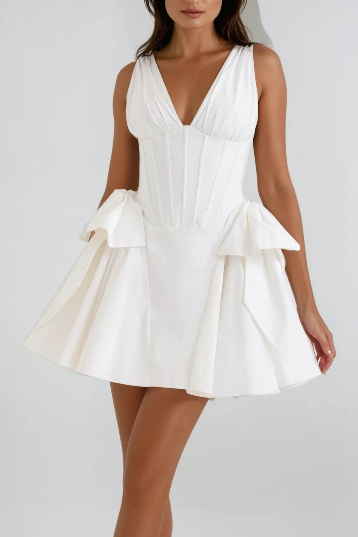 Bluma Corset Bow Puffy Dress In White