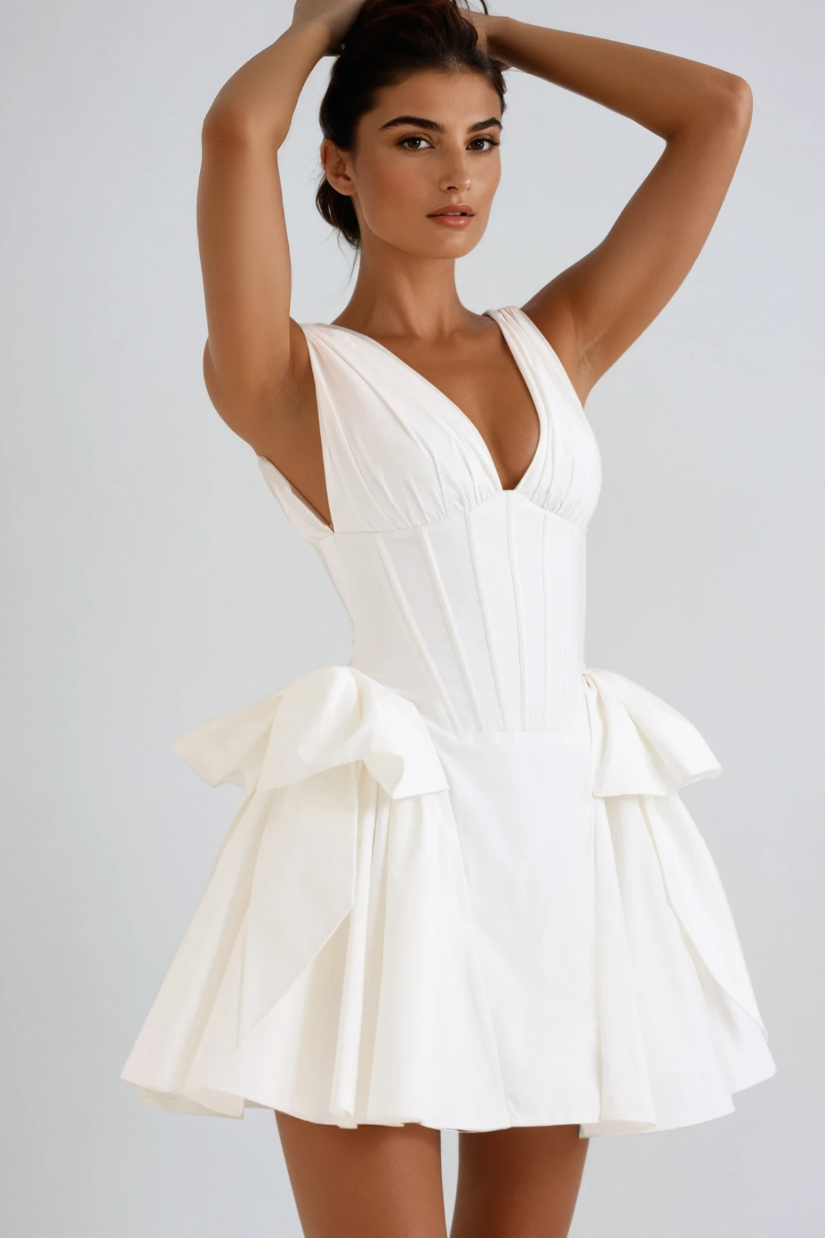 Bluma Corset Bow Puffy Dress In White