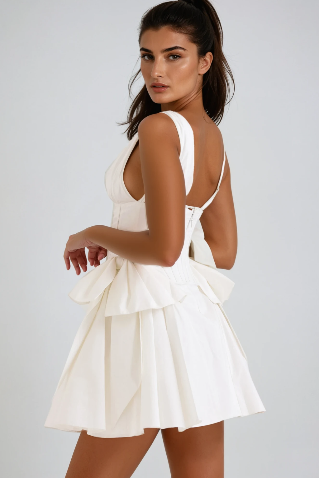 Bluma Corset Bow Puffy Dress In White