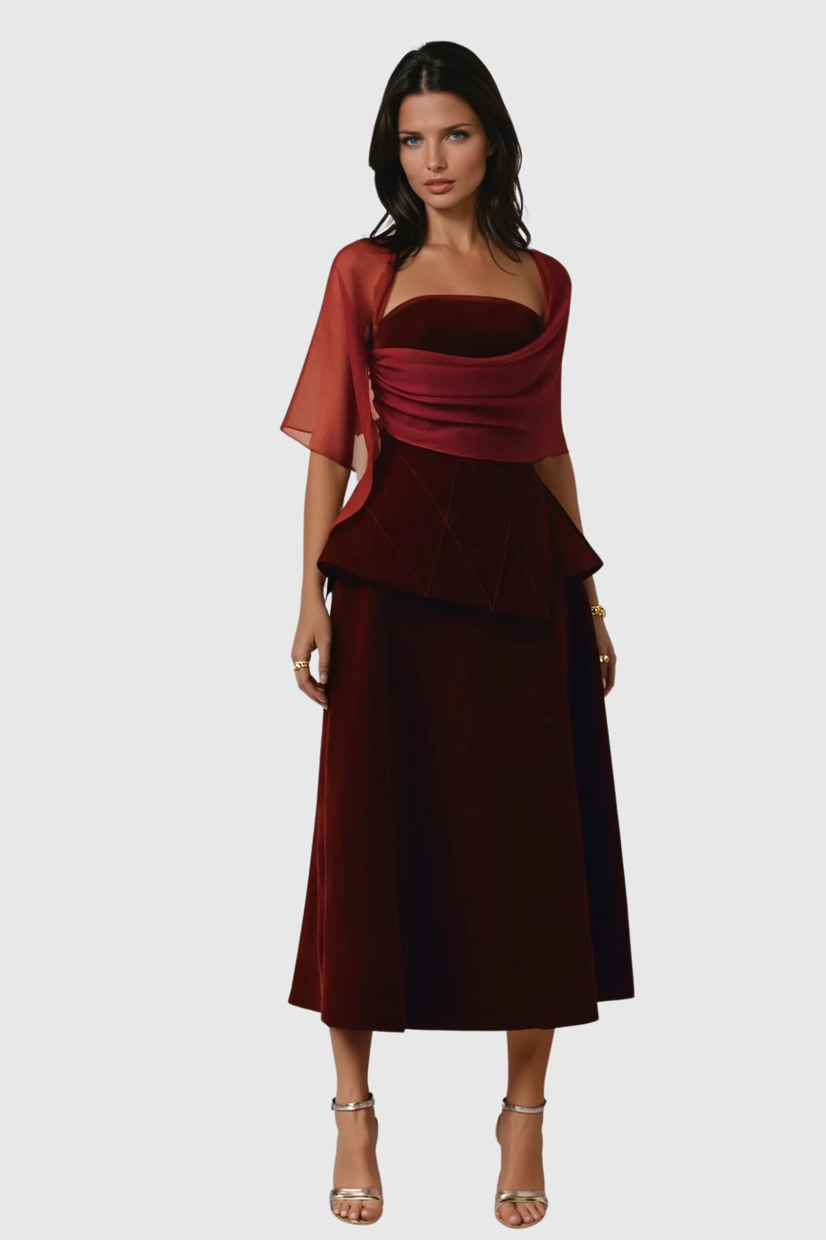 Bobbie Mesh Shawl Maxi Dress In Red