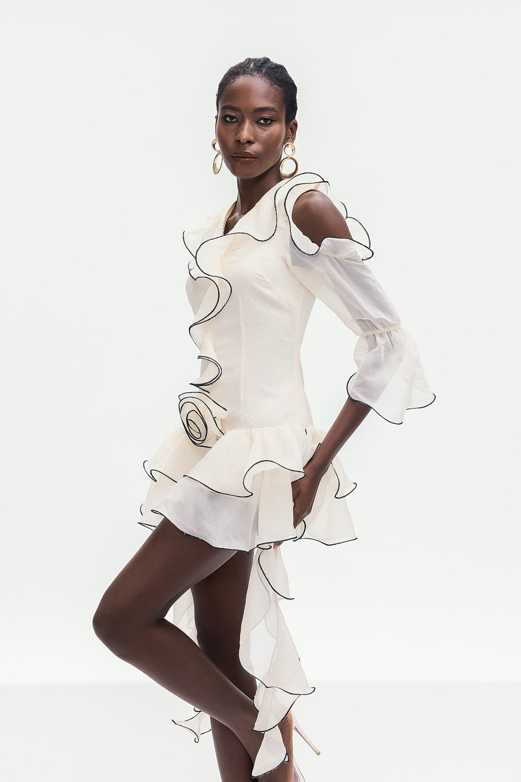 Boel Ruffle Flower Fringe Mini Dress