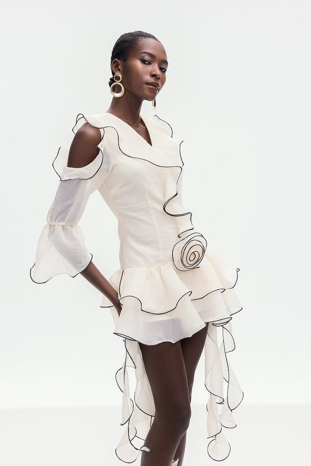 Boel Ruffle Flower Fringe Mini Dress