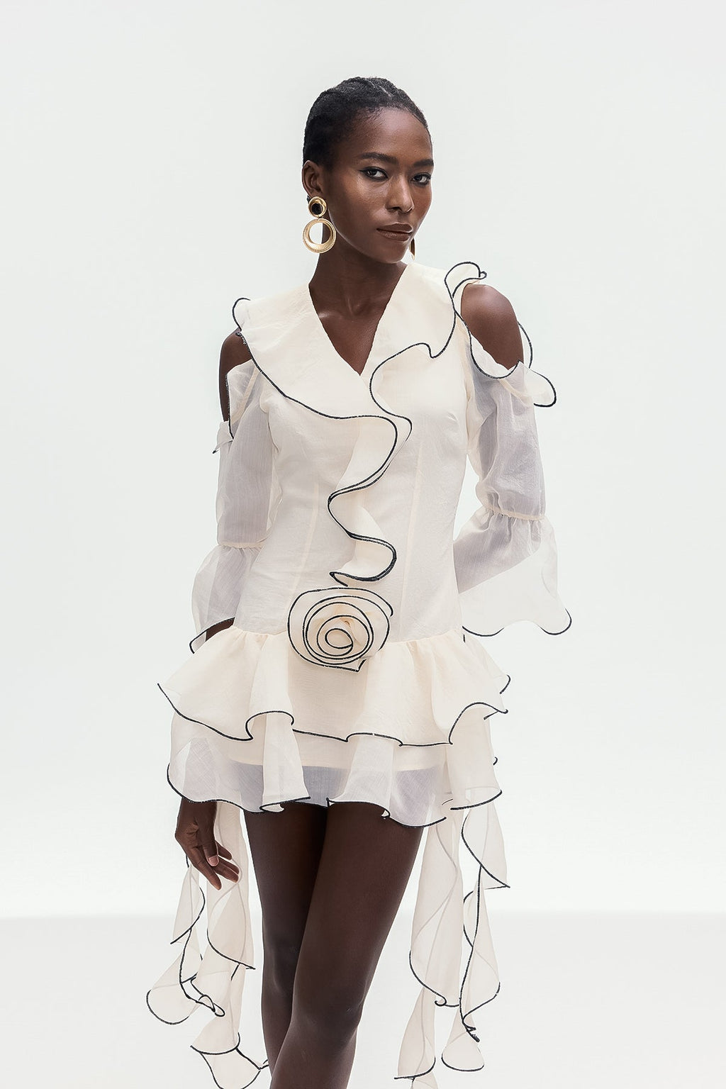 Boel Ruffle Flower Fringe Mini Dress