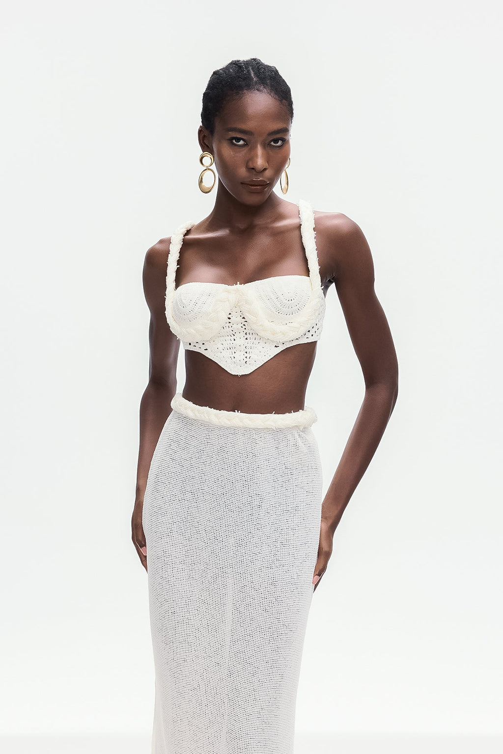 Bogdana Twist Cutout Knit Skirt Set In White