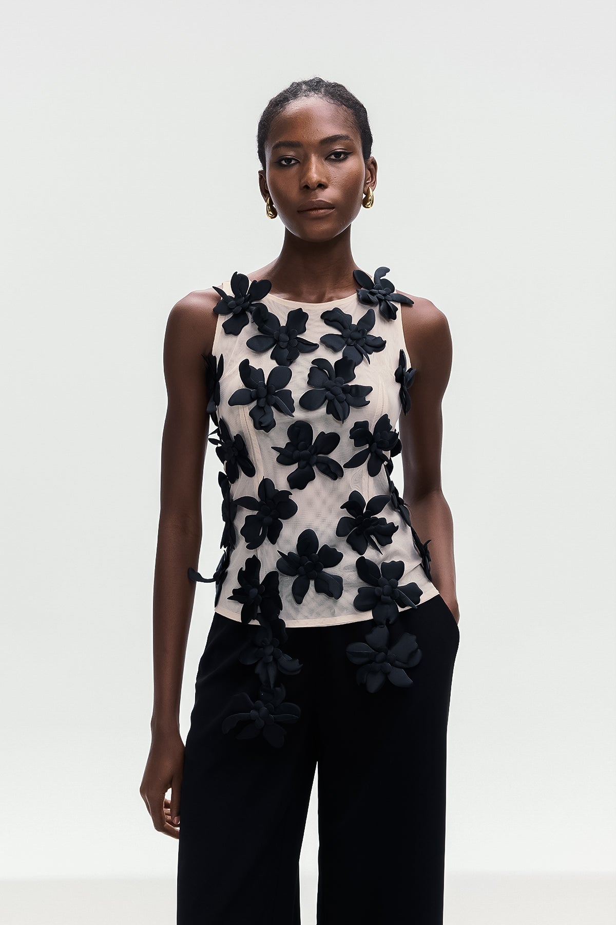 Bohdana Flower Sleeveless Top In Black