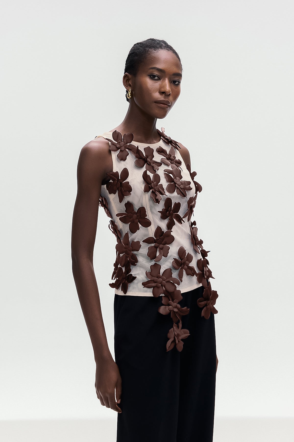 Bohdana Flower Sleeveless Top In Brown