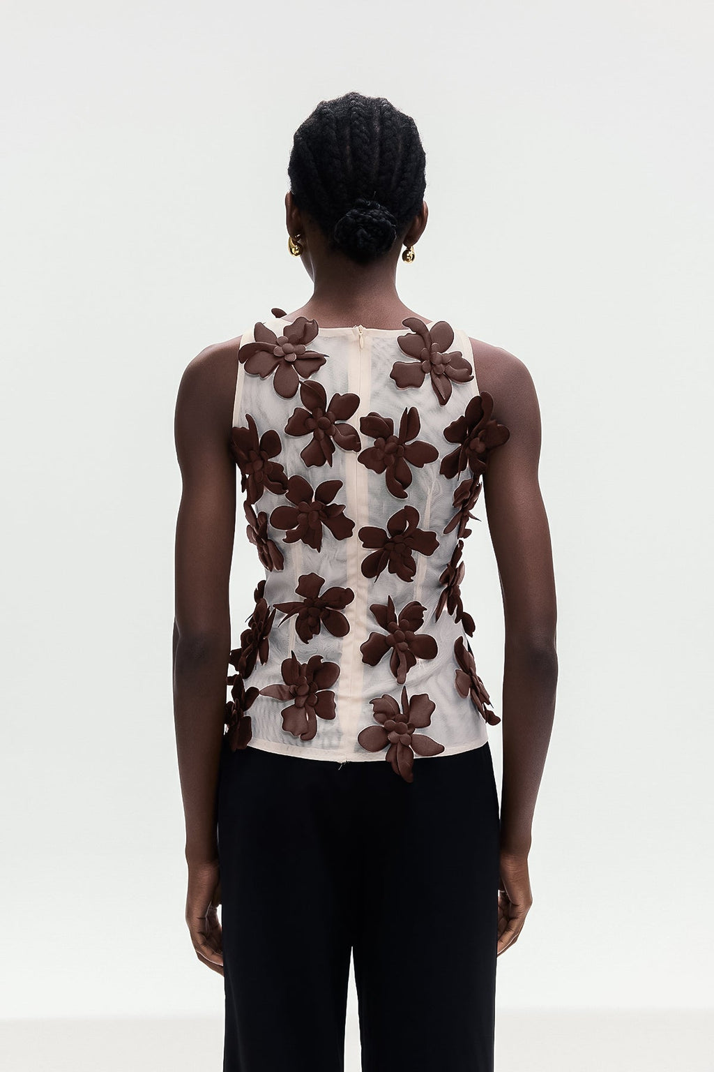 Bohdana Flower Sleeveless Top In Brown