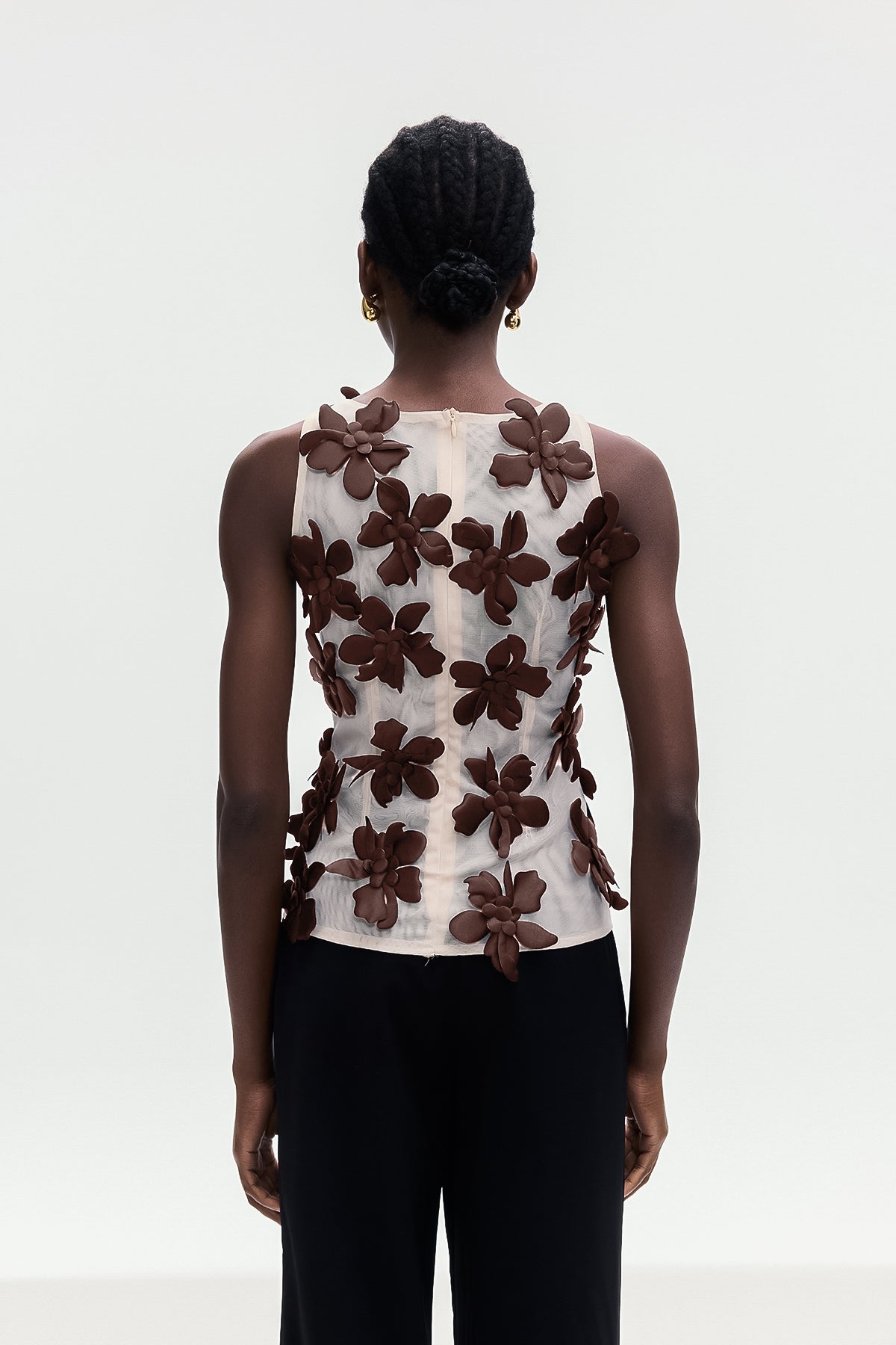 Bohdana Flower Sleeveless Top In Brown