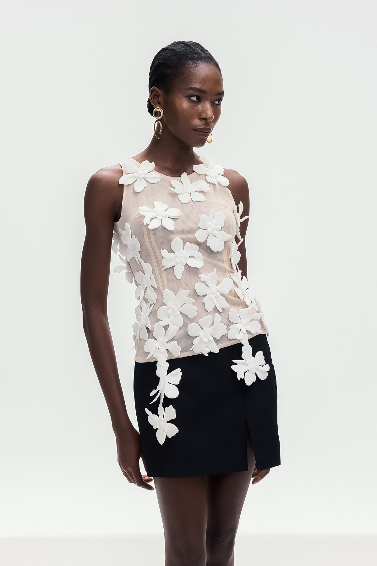 Bohdana Flower Sleeveless Top In White