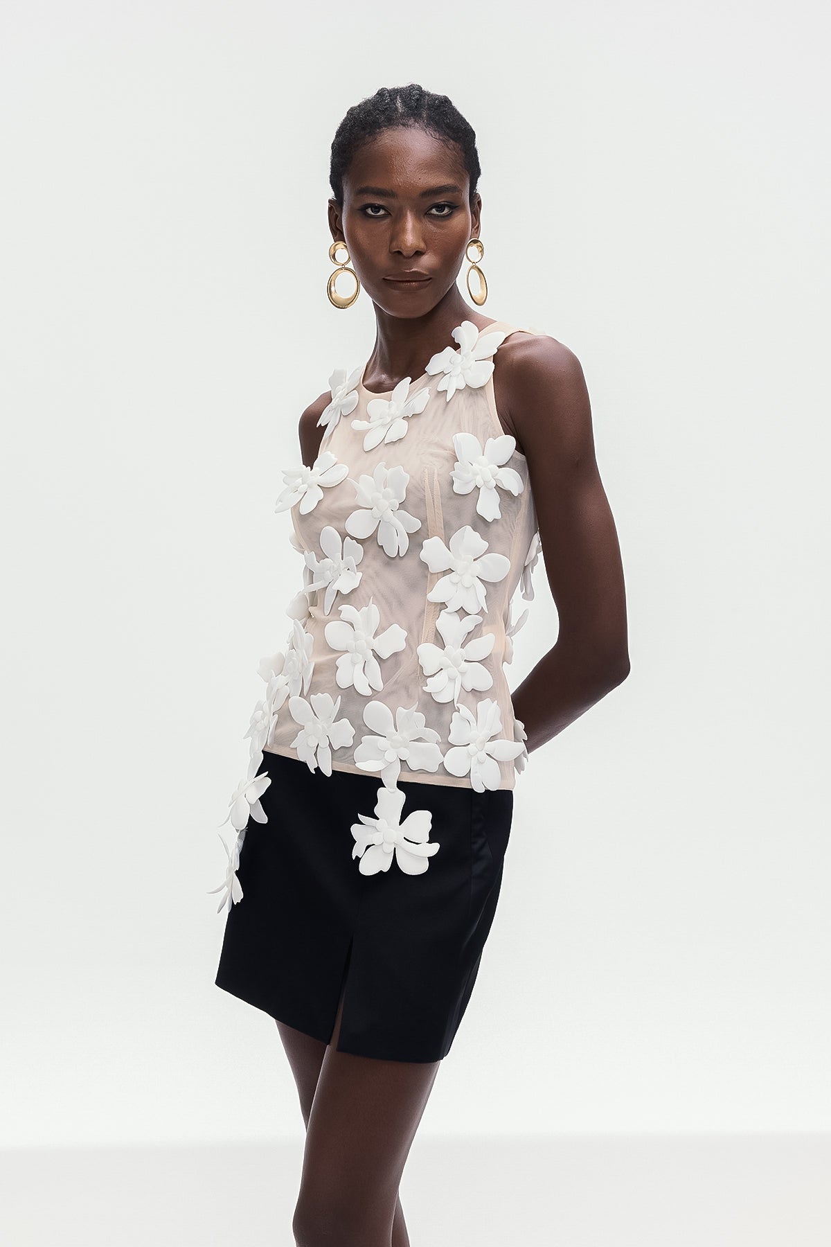 Bohdana Flower Sleeveless Top In White