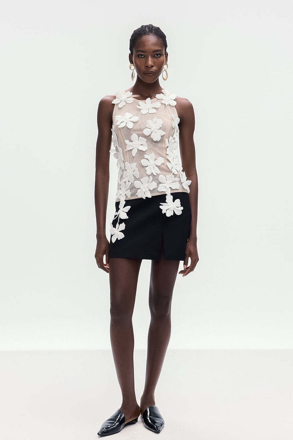 Bohdana Flower Sleeveless Top In White