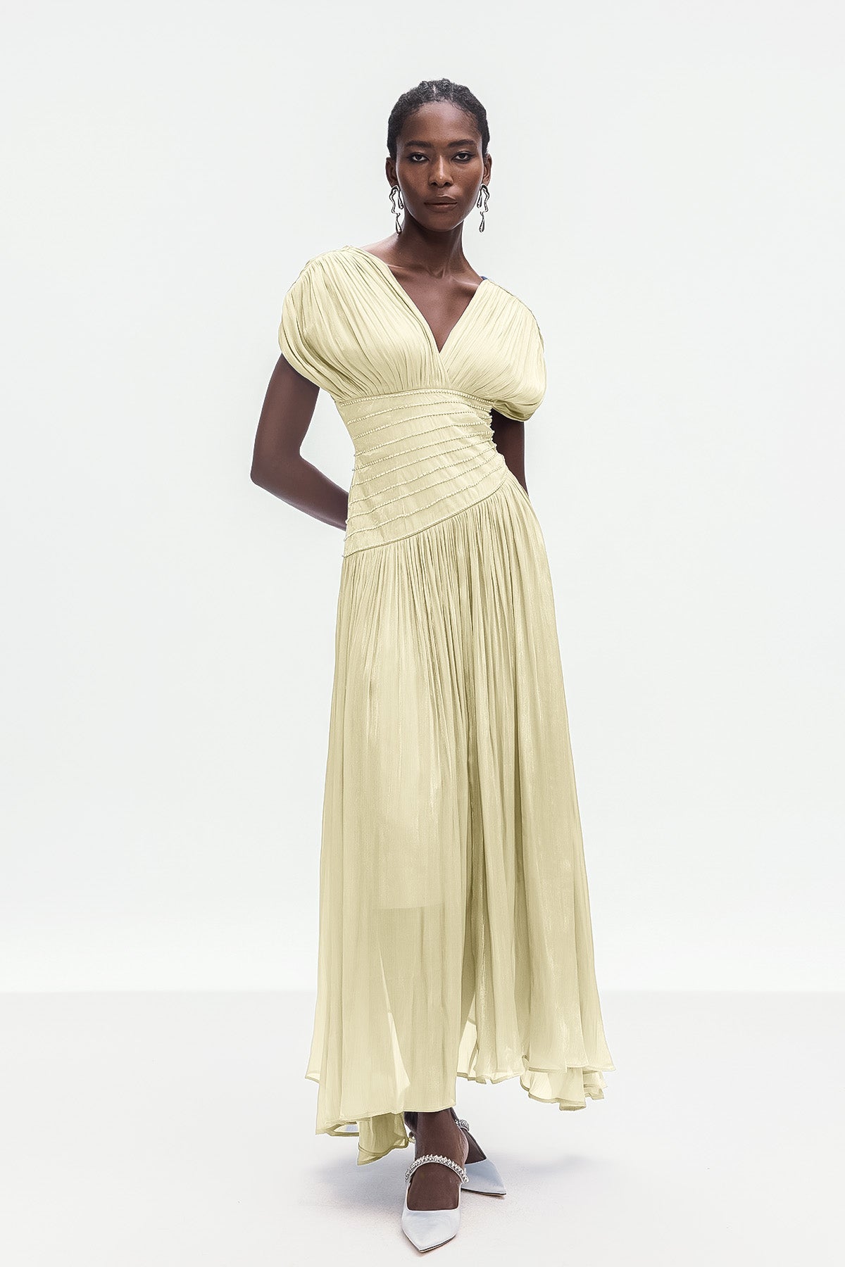 Bohumila Ruch Plunge Maxi Dress In Beige