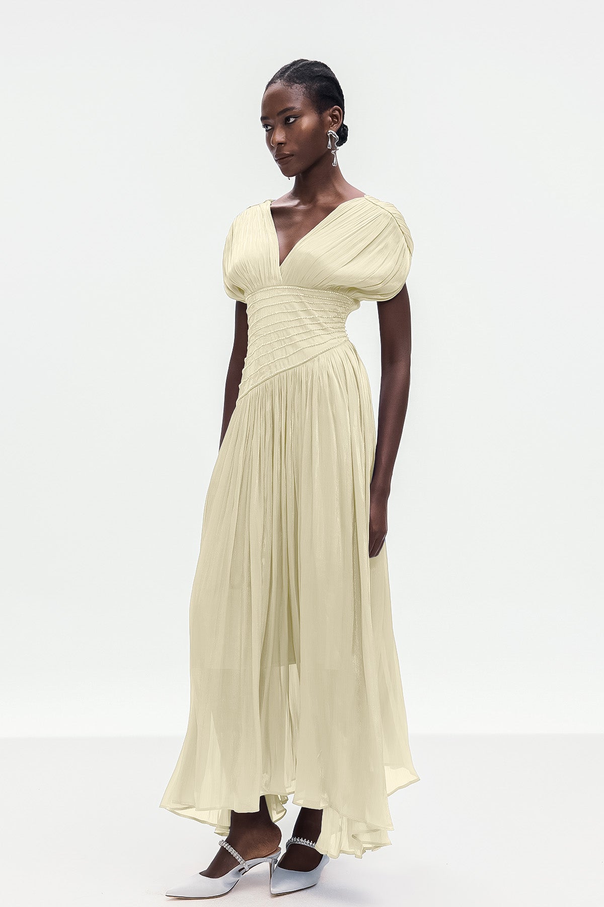 Bohumila Ruch Plunge Maxi Dress In Beige