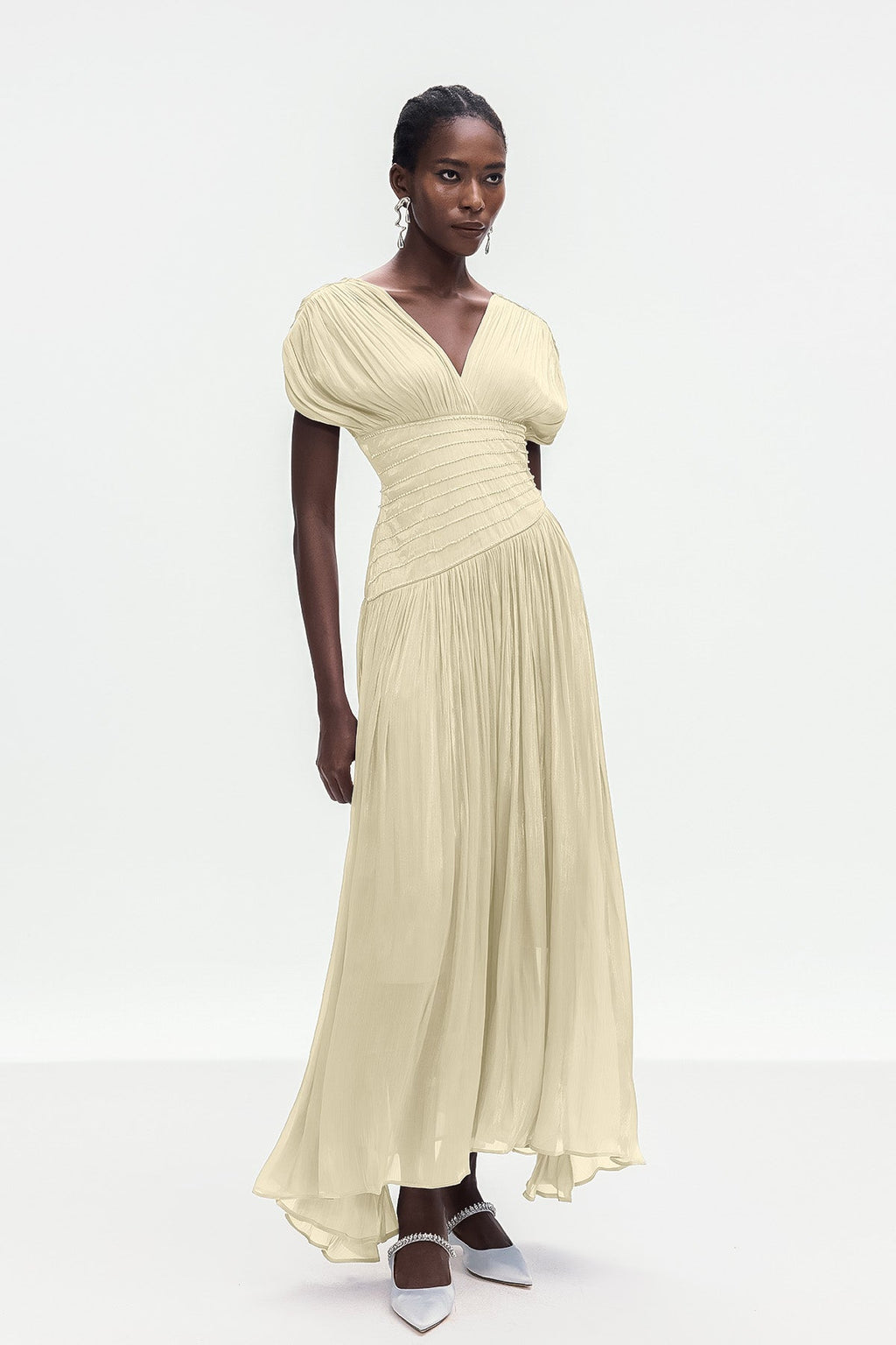 Bohumila Ruch Plunge Maxi Dress In Beige