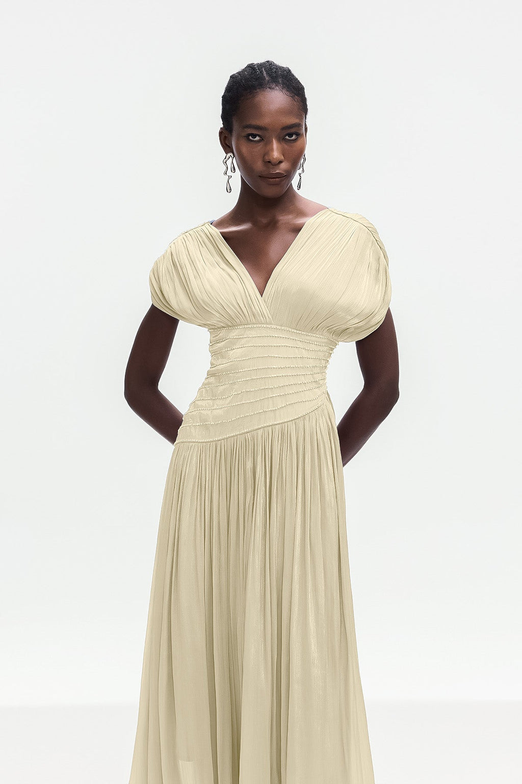 Bohumila Ruch Plunge Maxi Dress In Beige