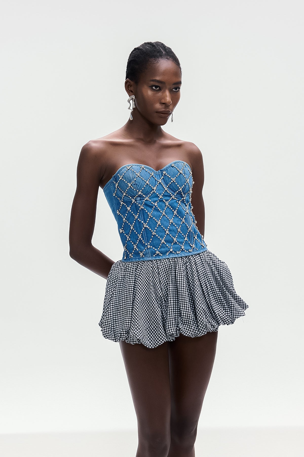 Boipelo Crystal Embellished Strapless Denim Top