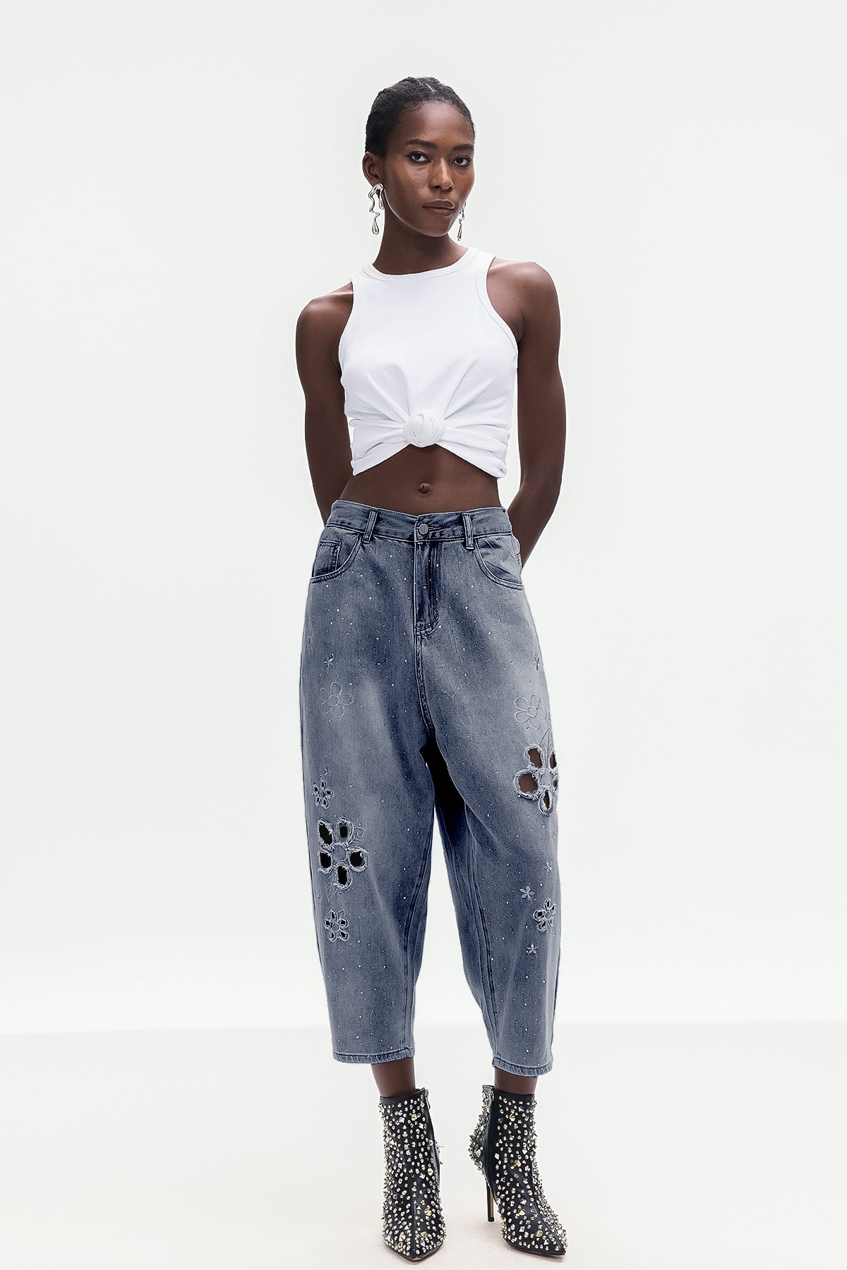 Boitumelo Flower Cutout Jeans In Deep Blue