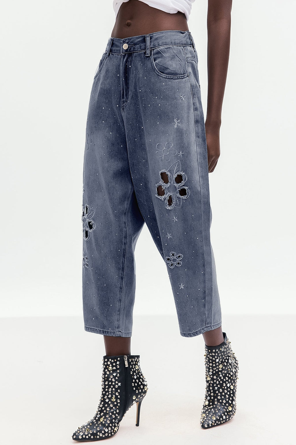 Boitumelo Flower Cutout Jeans In Deep Blue