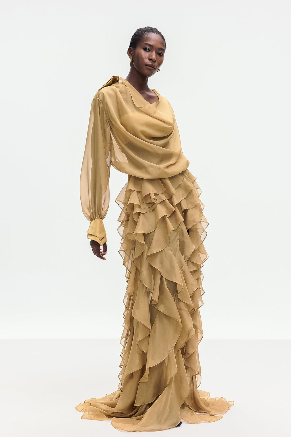 Bolat Ruffle Asymmetric Split Maxi Dress